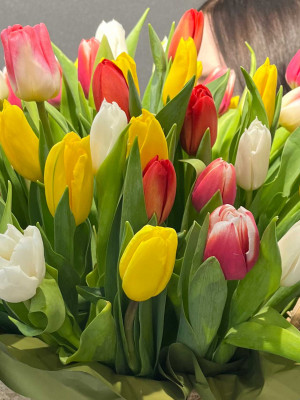 Букет «51 тюльпан в корзине»