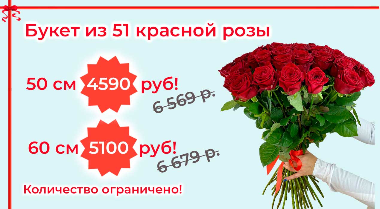 Акция 50 51 красная роза