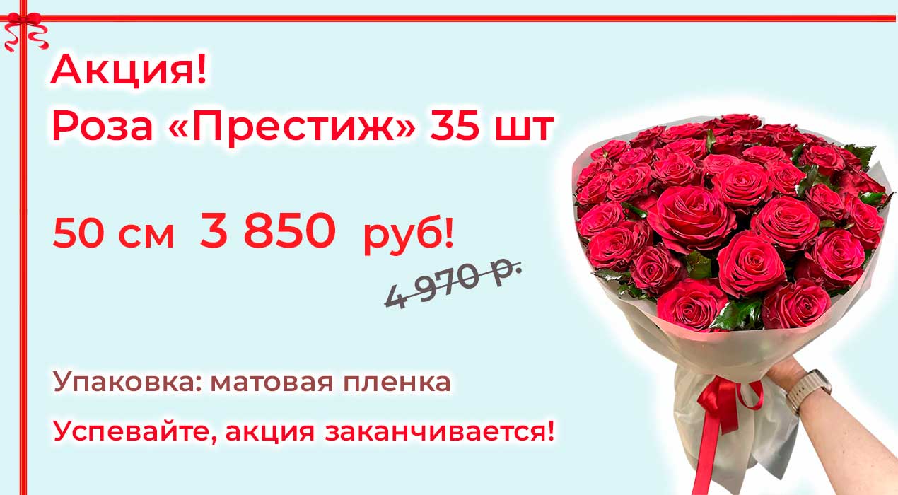 Акция 70-1 35 роз Престиж в упаковке