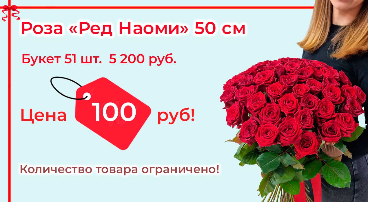 Акция 121-2 Роза ред Наоми 51 шт